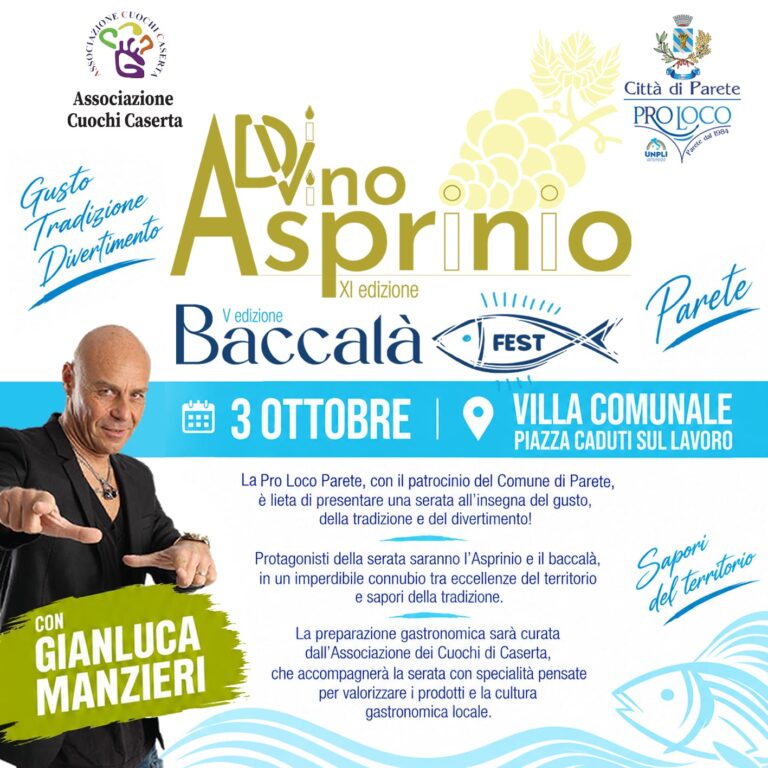 Asprinio e Baccalà, sabato 3 a Parete